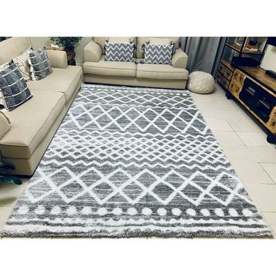 Tucan Rug-Fluffy / Shaggy Style-Grey-Cream-250 x 350 cm (8.2 x 11.5 ft)