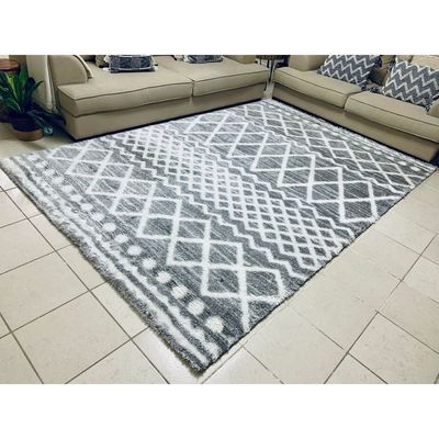 Tucan Rug-Fluffy / Shaggy Style-Grey-Cream-250 x 350 cm (8.2 x 11.5 ft)