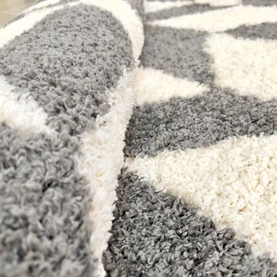 Arrow Rug-Fluffy / Shaggy Style-White-Grey-200 x 300 cm (6.6 x 9.8 ft)