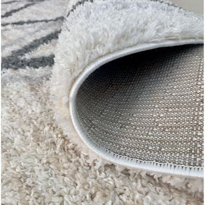 Musa Rug-Fluffy / Shaggy Style-White-Grey-Beige-150 x 230 cm (4.9 x 7.5 ft)