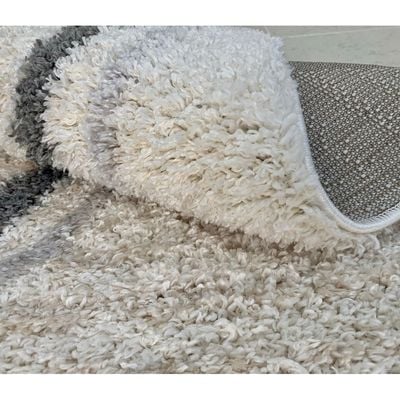 Musa Rug-Fluffy / Shaggy Style-White-Grey-Beige-150 x 230 cm (4.9 x 7.5 ft)