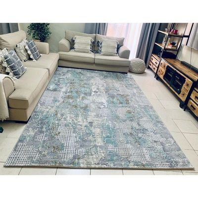 Therapy Rug-Abstract Style-Grey-Sky Blue-150 x 230 cm (4.9 x 7.5 ft)