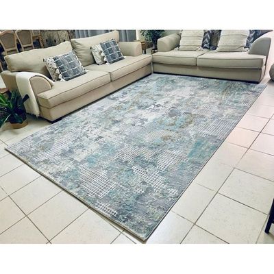 Therapy Rug-Abstract Style-Grey-Sky Blue-150 x 230 cm (4.9 x 7.5 ft)