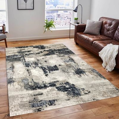 Merry Rug-Abstract Style-Grey-Navy Blue-200 x 290 cm (6.6 x 9.5 ft)