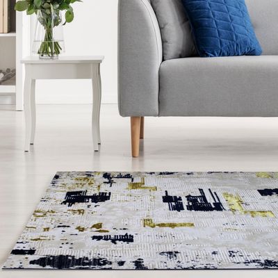 Pyrgos Rug-Abstract Style-Beige-Navy Blue-150 x 230 cm (4.9 x 7.5 ft)