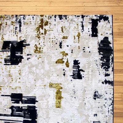 Pyrgos Rug-Abstract Style-Beige-Navy Blue-150 x 230 cm (4.9 x 7.5 ft)