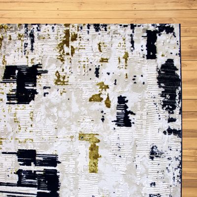 Pyrgos Rug-Abstract Style-Beige-Navy Blue-150 x 230 cm (4.9 x 7.5 ft)