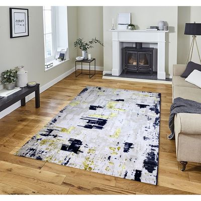 Pyrgos Rug-Abstract Style-Beige-Navy Blue-150 x 230 cm (4.9 x 7.5 ft)