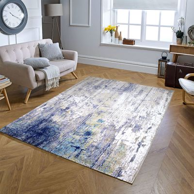 Lefkada Rug-Abstract Style-Grey-Navy Blue-150 x 230 cm (4.9 x 7.5 ft)