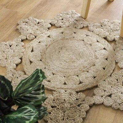 Kalymnos Rug-Jute, Wool & Cotton Style-Natural Beige-90 cm (3 ft)