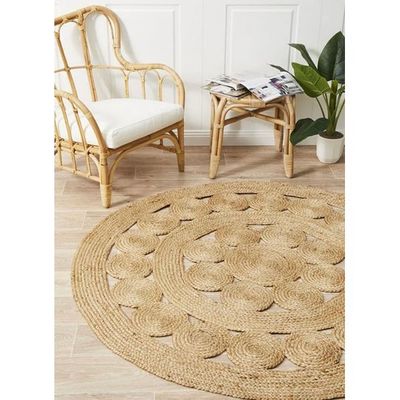 Tyrna Rug-Jute, Wool & Cotton Style-Natural Beige-90 cm (3 ft)