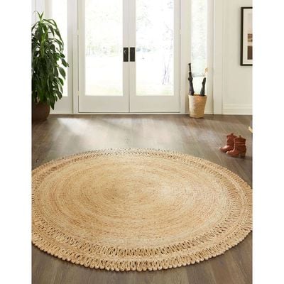 Kiato Rug-Jute, Wool & Cotton Style-Natural Beige-90 cm (3 ft)