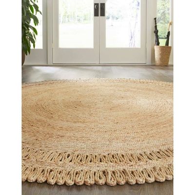 Kiato Rug-Jute, Wool & Cotton Style-Natural Beige-120 cm (3.9 ft)