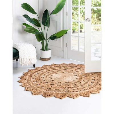 Anatoli Rug-Jute, Wool & Cotton Style-Natural Beige-90 cm (3 ft)