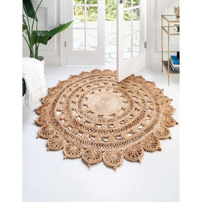 Anatoli Rug-Jute, Wool & Cotton Style-Natural Beige-90 cm (3 ft)