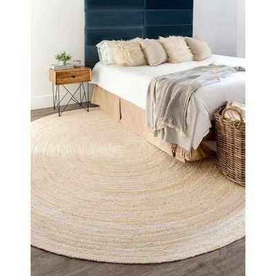 Lyko Rug-Jute, Wool & Cotton Style-White-150 cm (4.9 ft)