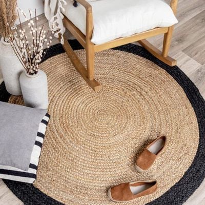 Porto Rug-Jute, Wool & Cotton Style-Natural Beige-Black-90 cm (3 ft)