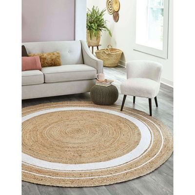 Istanbul Rug-Jute, Wool & Cotton Style-Natural Beige-White-120 cm (3.9 ft)