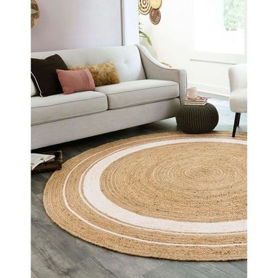 Istanbul Rug-Jute, Wool & Cotton Style-Natural Beige-White-120 cm (3.9 ft)