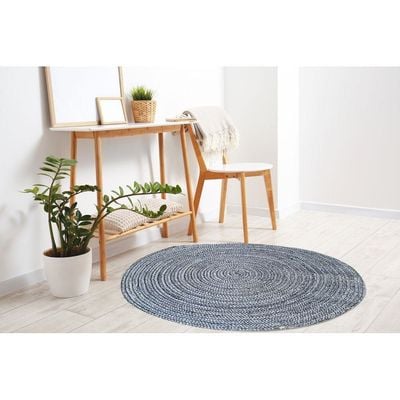 Zefyri Rug-Jute, Wool & Cotton Style-Navy Blue-90 cm (3 ft)