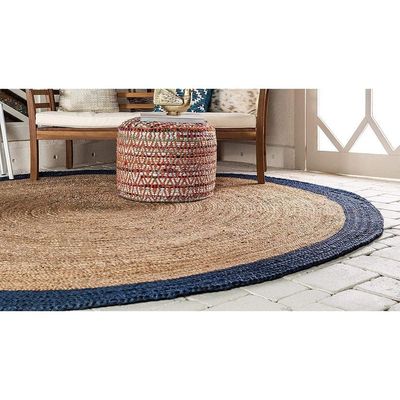 Siteia Rug-Jute, Wool & Cotton Style-Natural Beige-Navy Blue-90 cm (3 ft)