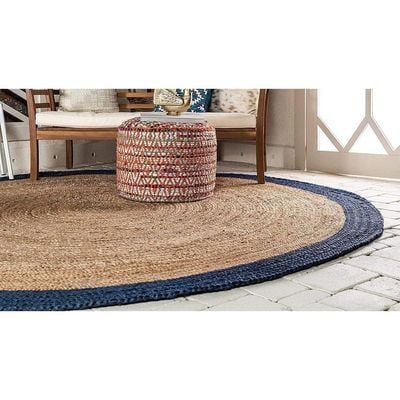 Siteia Rug-Jute, Wool & Cotton Style-Natural Beige-Navy Blue-150 cm (4.9 ft)