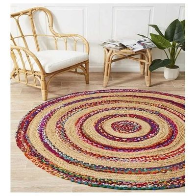 Sindos Rug-Jute, Wool & Cotton Style-Multi-Coloured-Coloured-150 cm (4.9 ft)