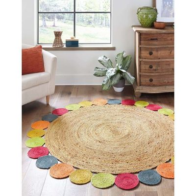 Spata Rug-Jute, Wool & Cotton Style-Multi-Coloured-Coloured-90 cm (3 ft)