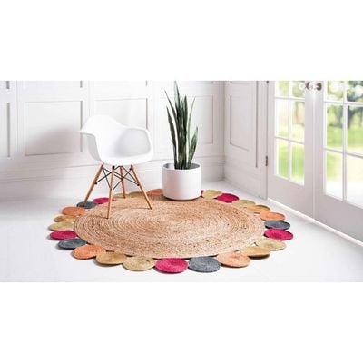 Spata Rug-Jute, Wool & Cotton Style-Multi-Coloured-Coloured-90 cm (3 ft)