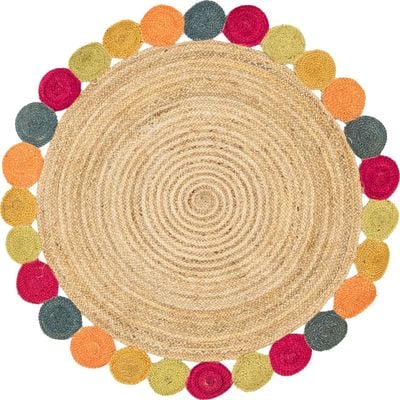 Spata Rug-Jute, Wool & Cotton Style-Multi-Coloured-Coloured-90 cm (3 ft)