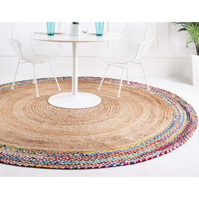 Chrys Rug-Jute, Wool & Cotton Style-Multi-Coloured-Coloured-90 cm (3 ft)