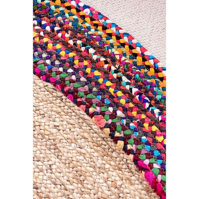 Chrys Rug-Jute, Wool & Cotton Style-Multi-Coloured-Coloured-90 cm (3 ft)