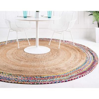 Chrys Rug-Jute, Wool & Cotton Style-Multi-Coloured-Coloured-90 cm (3 ft)