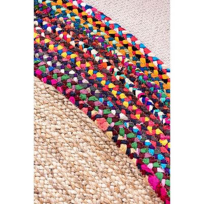 Chrys Rug-Jute, Wool & Cotton Style-Multi-Coloured-Coloured-150 cm (4.9 ft)