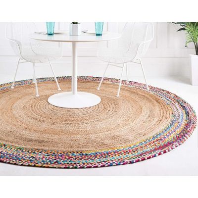 Chrys Rug-Jute, Wool & Cotton Style-Multi-Coloured-Coloured-150 cm (4.9 ft)