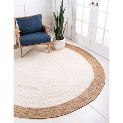 Peramos Rug-Jute, Wool & Cotton Style-Natural Beige-White-90 cm (3 ft)