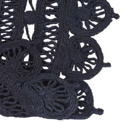 Almyros Rug-Jute, Wool & Cotton Style-Navy Blue-120 cm (3.9 ft)