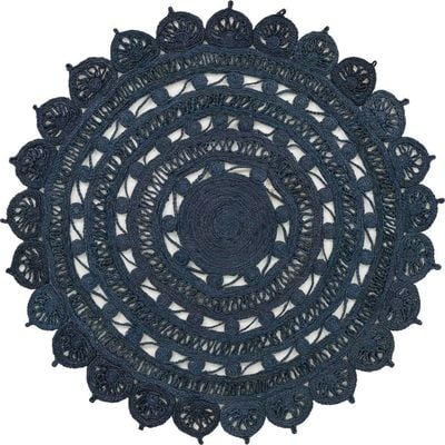 Almyros Rug-Jute, Wool & Cotton Style-Navy Blue-150 cm (4.9 ft)