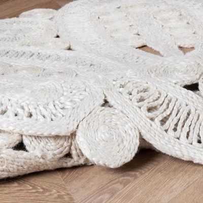 Koufalia Rug-Jute, Wool & Cotton Style-White-90 cm (3 ft)