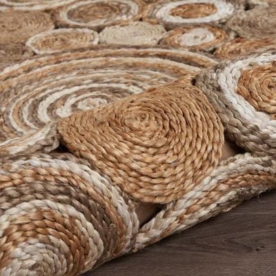 Thames Rug-Jute, Wool & Cotton Style-Beige, White, Grey-120 cm (3.9 ft)