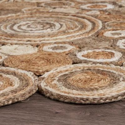 Thames Rug-Jute, Wool & Cotton Style-Beige, White, Grey-120 cm (3.9 ft)