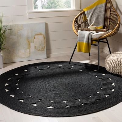 Choro Rug-Jute, Wool & Cotton Style-Black-90 cm (3 ft)