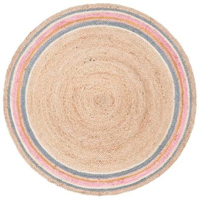 Elassona Rug-Jute, Wool & Cotton Style-Natural Beige-Multi-Coloured-90 cm (3 ft)