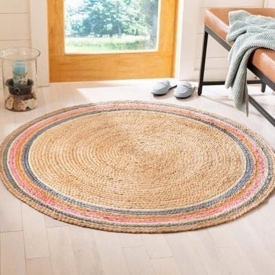 Elassona Rug-Jute, Wool & Cotton Style-Natural Beige-Multi-Coloured-90 cm (3 ft)