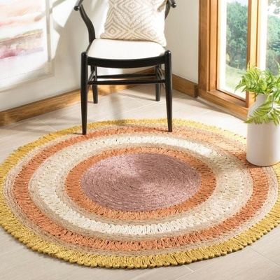 Chalastra Rug-Jute, Wool & Cotton Style-Multi-Coloured-Coloured-120 cm (3.9 ft)