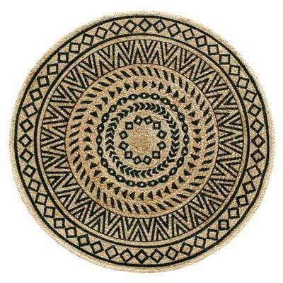 Karpenisi Rug-Jute, Wool & Cotton Style-Natural Beige-Black-120 cm (3.9 ft)