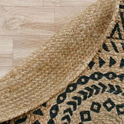 Karpenisi Rug-Jute, Wool & Cotton Style-Natural Beige-Black-120 cm (3.9 ft)