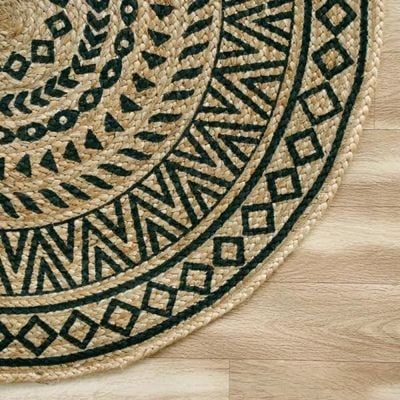 Karpenisi Rug-Jute, Wool & Cotton Style-Natural Beige-Black-120 cm (3.9 ft)