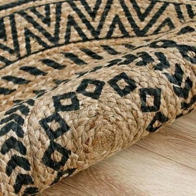 Karpenisi Rug-Jute, Wool & Cotton Style-Natural Beige-Black-120 cm (3.9 ft)