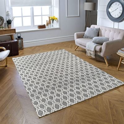 Kato Rug-Jute, Wool & Cotton Style-White-Grey-200 x 300 cm (6.6 x 9.8 ft)